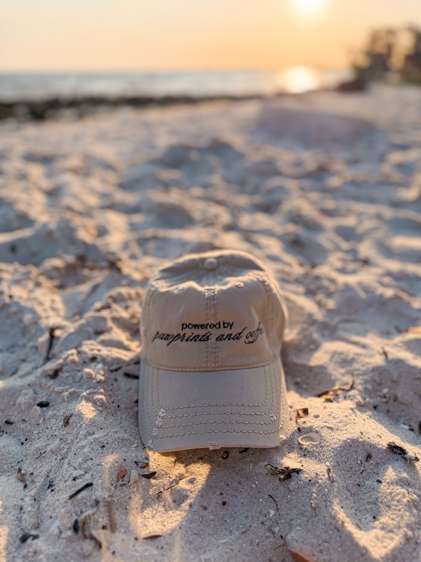 Pawprints and Coffee Dog Mom Hat | Distressed Baseball Cap
