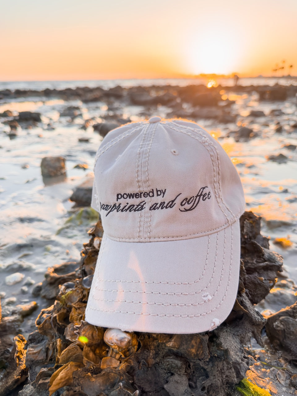 Pawprints and Coffee Dog Mom Hat | Distressed Baseball Cap